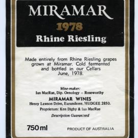 Miramar Wines Mudgee Label (1978)