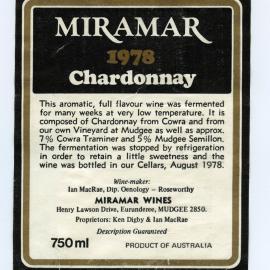 Miramar Wines Mudgee Label (1978)