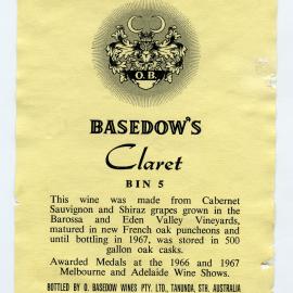 O. Basedow Wines Tanunda Label (1967)