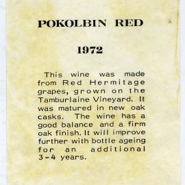 Tamburlaine Wines Hunter Valley Label (1972)