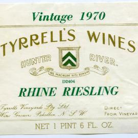 Tyrrell's Vineyards Label (1970)