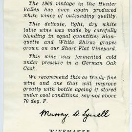 Tyrrell's Vineyards Label (1968)