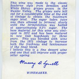 Tyrrell's Vineyards Label (1972)