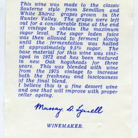 Tyrrell's Vineyards Label (1972)