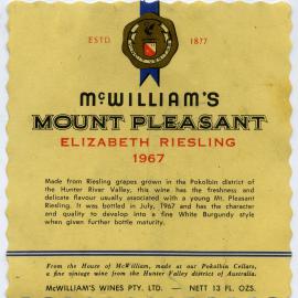 McWilliam's Mount Pleasant Label (1967)