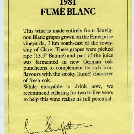 Tim Knappsteins Enterprise Wines Label (1981)