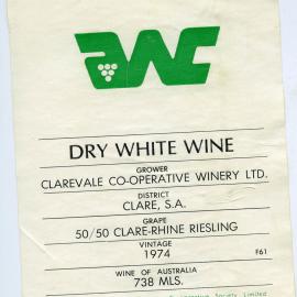 The Australian Wine Consumers' Co-operative Society Limited Label (1974)