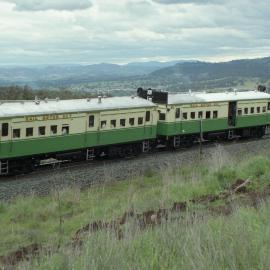 Railmotors 1 and 7 descending the Ardglen bank.