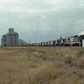 Grain train being loaded at silos south of Moree, NSW