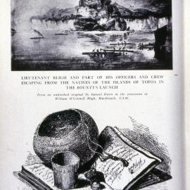 Bligh in Tofoa, Bligh's gourd, cup, bullet weight, and log book