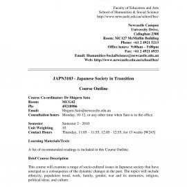 JAPN3103 Course Outline, Semester 2, 2010