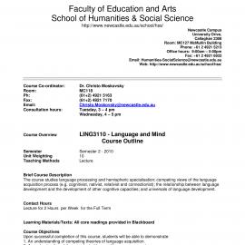 LING3110 Course Outline, Semester 2, 2010