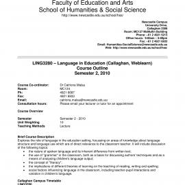 LING3280 Course Outline, Semester 2, 2010