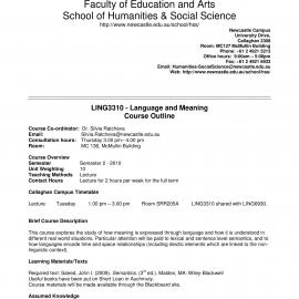 LING3310 Course Outline, Semester 2, 2010