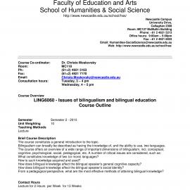 LING6060 Course Outline, Semester 2, 2010