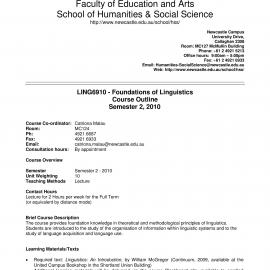 LING6910 Course Outline, Semester 2, 2010