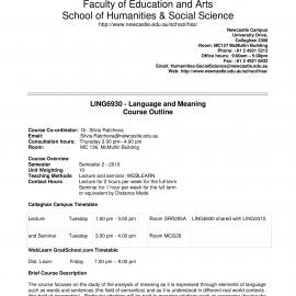 LING6930 Course Outline, Semester 2, 2010