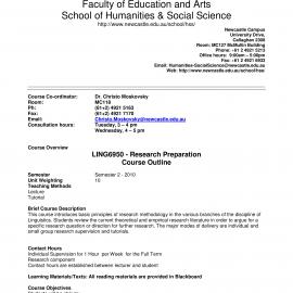 LING6950 Course Outline, Semester 2, 2010