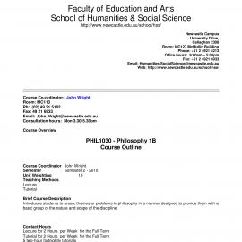 PHIL1030 Course Outline, Semester 2, 2010