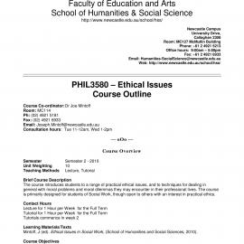 PHIL3580 Course Outline, Semester 2, 2010