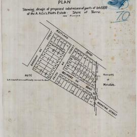 (Amended) Plan shewing design of proposed subdivision of parts of Lots 5 & 97 of the  A.A. Company’s Platts Estate, Municipality of Waratah, Shire of Tarro. [n.d.]