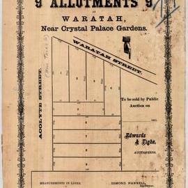 Plan of 9 Allotments at Waratah, near Crystal Palace Gardens, 1885