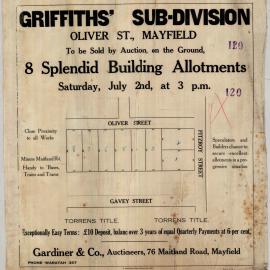 Griffith’s Subdivison, Oliver Street, Mayfield Saturday July 2nd [1927].