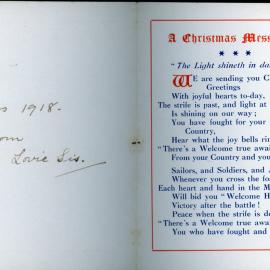 Verso of "A Christmas message to our victorious Sailors, Soldiers and Airmen."