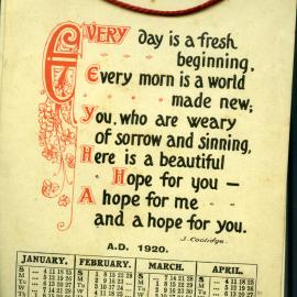 Calendar, January-April 1920