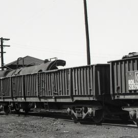 Truck with boiler of ROD 19 in it, scrapping of RODs at Hexham, 19 September 1973, Richmond Vale Railway