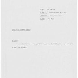A6969 (iv)_Jones - Interview log : The Great Depression - Kathleen Jones - 29 August 1989