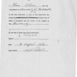 A6969 (v)_Allan - Interview log : History of Greta - Elsie Allan – 1989