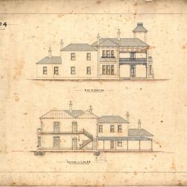 Plan of Residence for B.W. Levy Esq. Side Elevation. Section of Line AB. No. 4 of 6. 11 May 1878. (Cintra House) [Linen Copy]