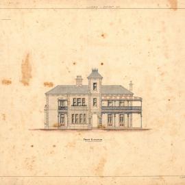 Plan of Residence for B.W. Levy Esq. Front Elevation. No. 5 of 6. 11 May 1878. (Cintra House) [Linen Copy]