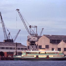 Sydney Ferries' ferry Lady Woodward when newly built on Hunter River at State Dockyard, Newcastle, NSW, 10 October 1970