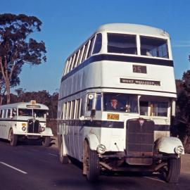 Johnson's Edgeworth AEC Regent 4098 (x DRT&T 1542), AEC Regal 453, Main Road near junction Lake Road, Glendale, NSW, 4 August 1969