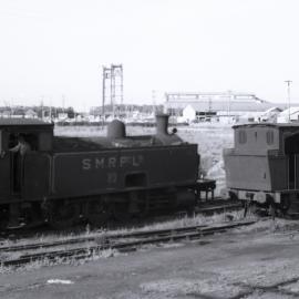 S.M.R. 23 passing No. 2 loco, 16 October 1973, Hexham Exchange Sidings, J & A Brown & Abermain Seaham Collieries Ltd