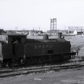 S.M.R. 23 passing No. 2 loco, 16 October 1973, Hexham Exchange Sidings, J & A Brown & Abermain Seaham Collieries Ltd