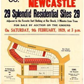 Bar Beach Subdivision Plan, Newcastle, Saturday, 9th February 1929