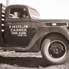 L to R:  Charles (Charlie) Cook, Lindsay (Charlie Snr) Cook and John Blundell pictured inside Charlie Snr’s work truck, 1941. 