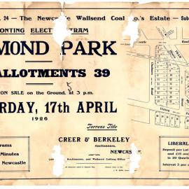 Subdivision No. 24, Jesmond Park, Saturday, 17 April, 1926