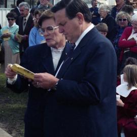 Guests at the unveiling of the Bellbird Mine Disaster Memorial, 1 September 1990