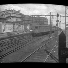 Victorian Railways electric multiple unit "Tait" train arriving at Spencer Street Station, [1955]