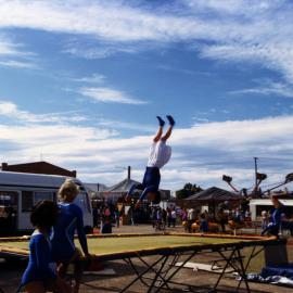 Trampolining at Steamfest, Maitland Station, Maitland, NSW, April 1990