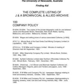 Complete listing of the J & A Brown - Coal & Allied Archive