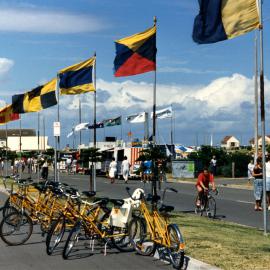 Bicycles and flags, Newcastle (NSW) Foreshore, February 1989