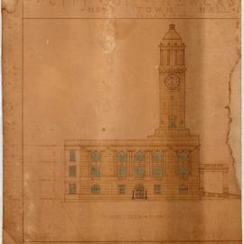 City of Newcastle New Town Hall : Side elevation, Section A-A, [1925]
