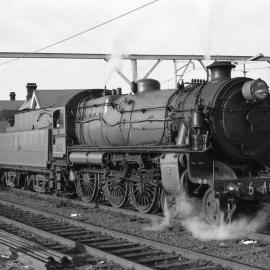 The day before electrification to Newcastle, New South Wales Government Railways C36-class Locomotive 3642 waits to leave Broadmeadow Station, Broadmeadow, NSW, 3rd June 1984.