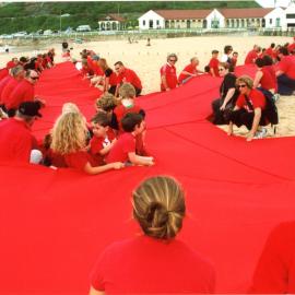 Giant Red Ribbon for World AIDS Day, Newcastle Beach, NSW