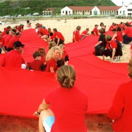 Giant Red Ribbon for World AIDS Day, Newcastle Beach, NSW